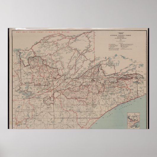 1928 Superior National Forest Map - BWCA Poster (Voorkant)