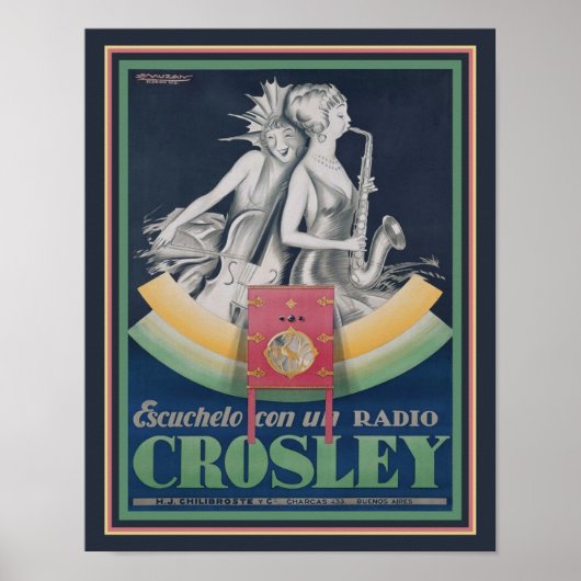 1929, Art Deco, Crosley Radio Ad Poster (Voorkant)