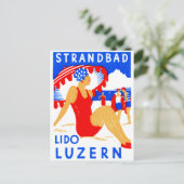 1929 Art Deco Strandbad Lido Luzern Briefkaart (Staand voorkant)