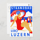 1929 Art Deco Strandbad Lido Luzern Briefkaart (Voorkant / Achterkant)