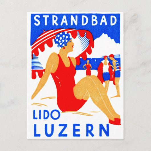 1929 Art Deco Strandbad Lido Luzern Briefkaart (Voorkant)