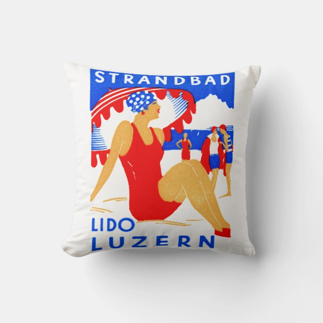 1929 Art Deco Strandbad Lido Luzern Kussen (Voorkant)
