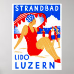 1929 Art Deco Strandbad Lido Luzern Poster<br><div class="desc">C. 1929 Art Deco-poster ter bevordering van het strand van Strandbad Lido in Luzern/Lucerne Zwitserland.</div>