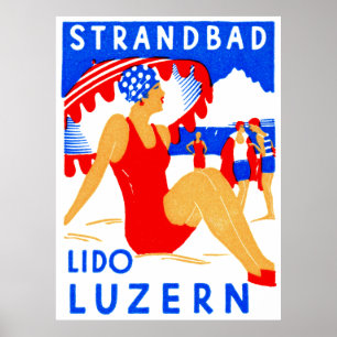 1929 Art Deco Strandbad Lido Luzern Poster
