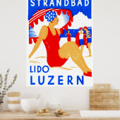 1929 Art Deco Strandbad Lido Luzern Poster (Keuken)