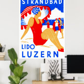 1929 Art Deco Strandbad Lido Luzern Poster (Thuiskantoor)
