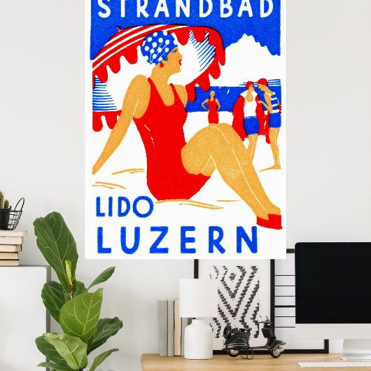 1929 Art Deco Strandbad Lido Luzern Poster (Thuiskantoor)