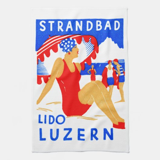 1929 Art Deco Strandbad Lido Luzern Theedoek (Verticaal)