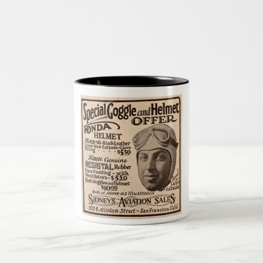 1929 AVIATION GOGGLES etc ADVERTEREN Tweekleurige Koffiemok (Center)