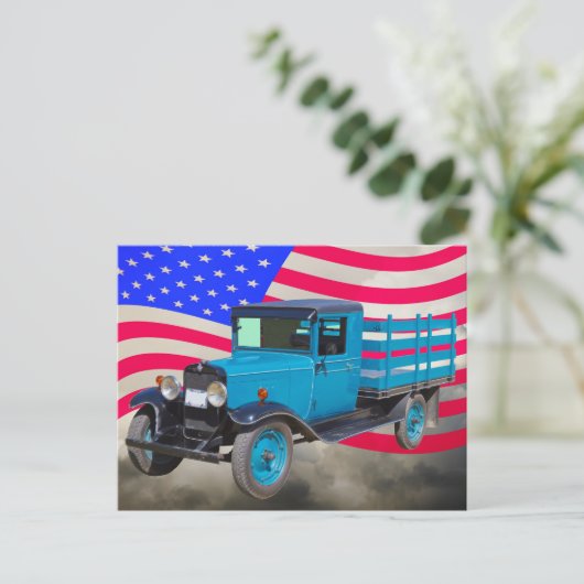 1929 Chevy 1 Ton Truck en American Flag Briefkaart (Staand voorkant)