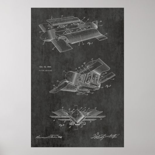 1929 Futuristic Airplane Patent Art Drawing Print (Voorkant)