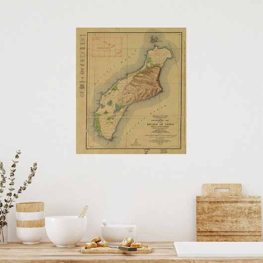 1929 Kaart van Niihau, Hawaiiaanse eilanden Poster (Keuken)