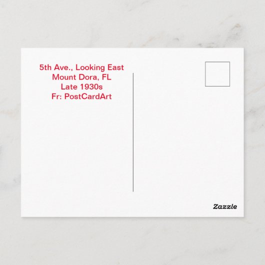 1930, 5th Ave., Mount Dora, Fl Briefkaart (Achterkant)