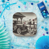 1930 Antieke Auto Koppel Zwart Witte Papieren Serv Bordje (Feest)
