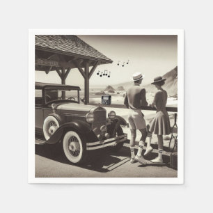 1930 Antieke Auto Scene Papieren Servetten