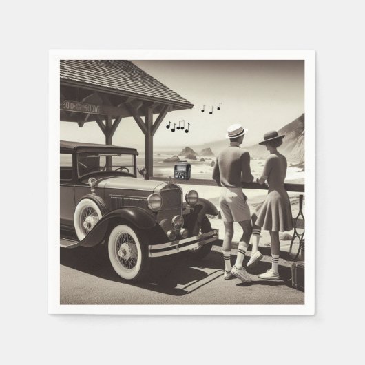 1930 Antieke Auto Scene Papieren Servetten (Voorkant)