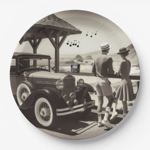 1930 Antieke Auto Scene Papieren Servetten Bordje