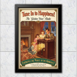 1930 Antieke Gouden Stem Radio Reclame Poster