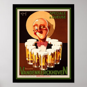 1930 Art Deco Belgium Beer Ad Poster