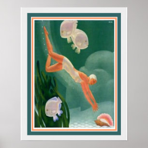 1930 Art Deco Swimmer/Resort AD 16x20 Poster