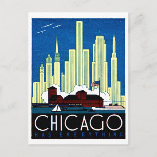 1930 Bezoek Chicago Poster Briefkaart