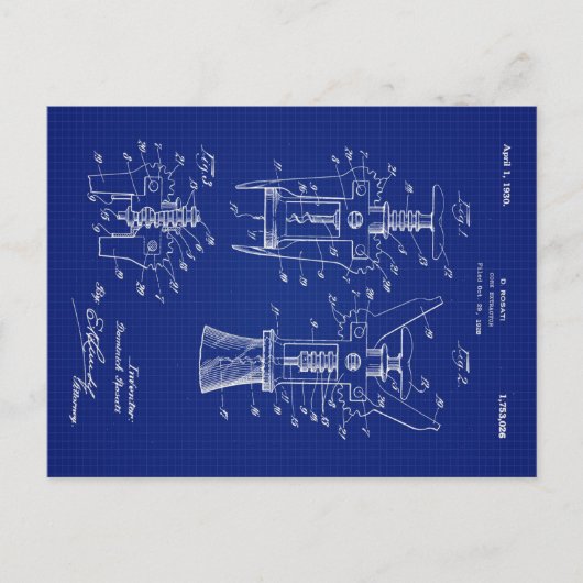 1930 Cork Extractor Octrooi Feestdagenkaart (Voorkant)