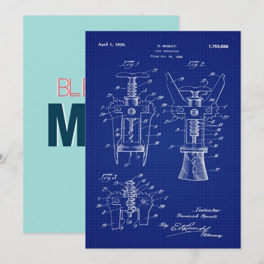1930 Cork Extractor-patent Feestdagenkaart (Voorkant / Achterkant)