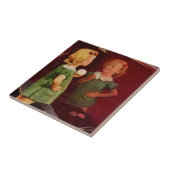 1930 klein meisje dat in de spiegel kijkt tegeltje (Zijkant)