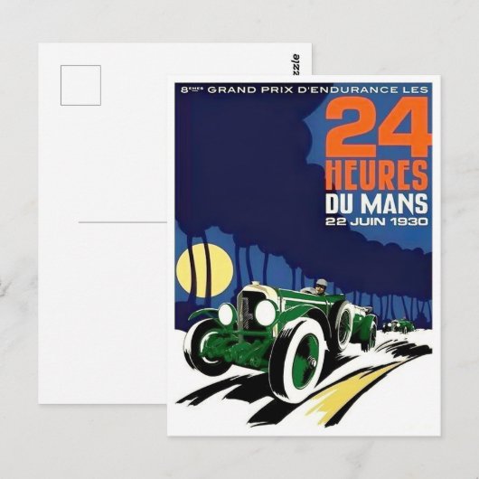 1930 Le Mans 24 uur  racing Briefkaart (Voorkant / Achterkant)
