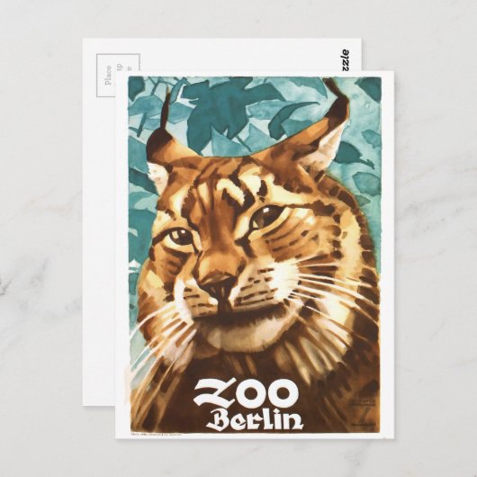 1930 Ludwig Hohlwein Berlijn Zoo Lynx Poster Briefkaart (Voorkant / Achterkant)