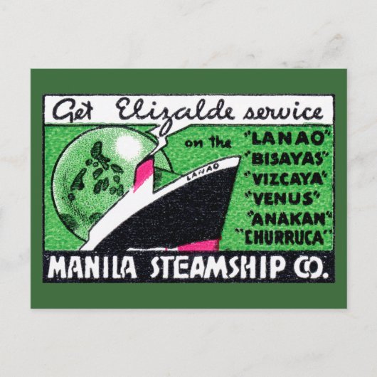 1930 Manila Steamship Company Briefkaart (Voorkant)