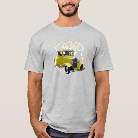 1930 Model A Gele Classic Hotrod Route66 T-Shirt (Voorkant)