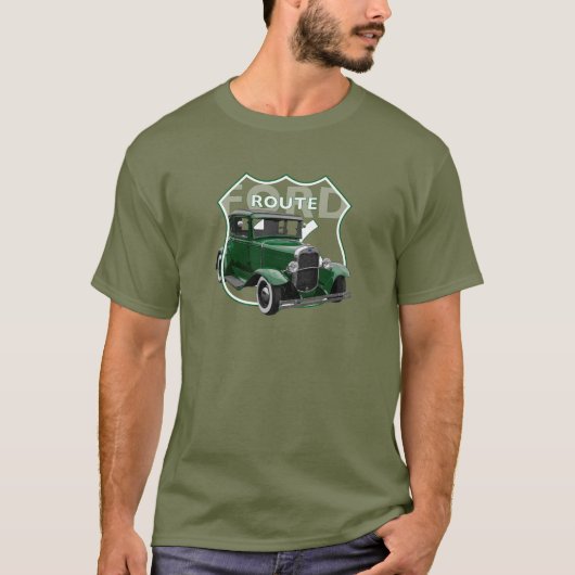 1930 Model A. Green Classic Hotrod Route66 T-Shirt (Voorkant)