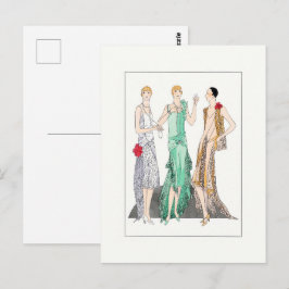 1930 Vintage vrouwen in avondjurken  Briefkaart