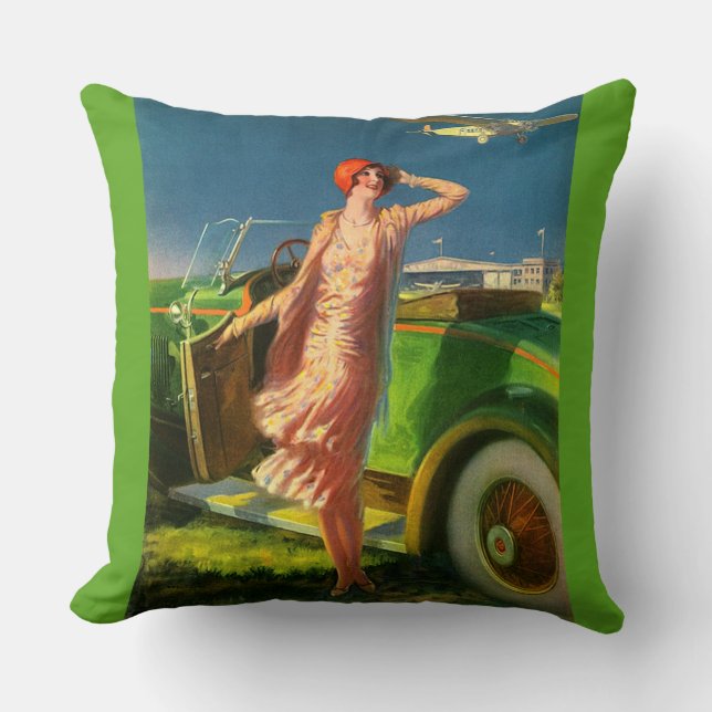 1930 vrouw auto en vliegtuig kussen (Voorkant)