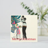 1930  vrouw versieren kerstboom kaart (Staand voorkant)