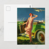 1930 Vrouwelijke auto en vliegtuig Briefkaart (Voorkant / Achterkant)