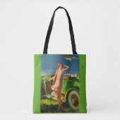 1930 Vrouwelijke auto en vliegtuig Tote Bag (Voorkant)