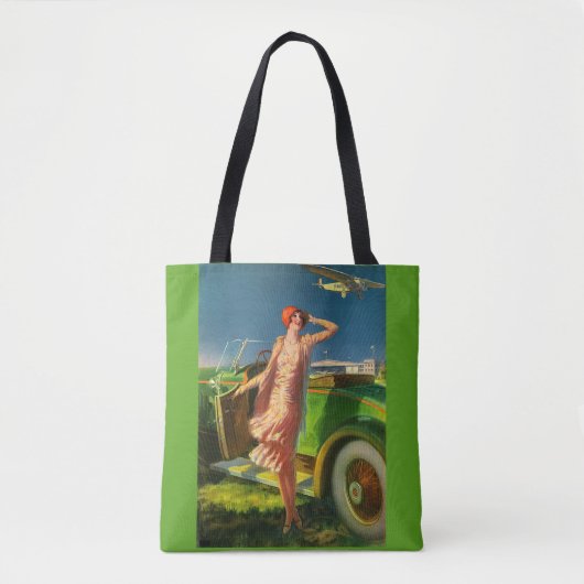 1930 Vrouwelijke auto en vliegtuig Tote Bag (Voorkant)
