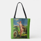 1930 Vrouwelijke auto en vliegtuig Tote Bag (Achterkant)