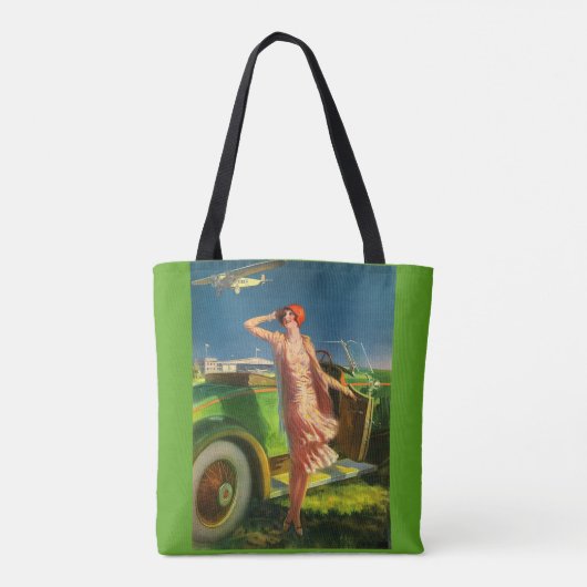 1930 Vrouwelijke auto en vliegtuig Tote Bag (Achterkant)