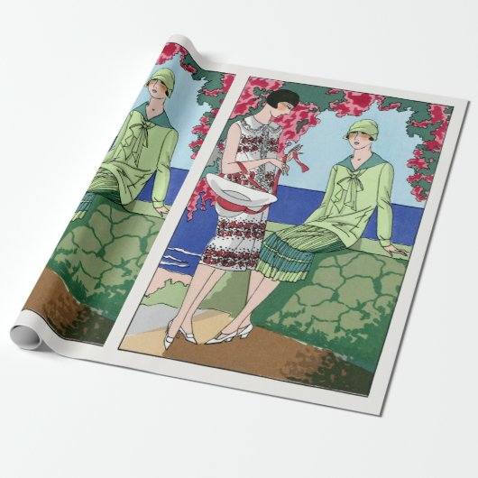 1930  vrouwen in dagjurken cadeaupapier (Uitgerold)