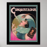 1930's Art Deco Conquistador Cigarette Ad Poster<br><div class="desc">Colorful,  nostalgic,  Art Deco advertisement for Conquistador cigarettes- 1930s. 11x14 shown here. Standard 8x10 and 16x20 also available,  as well,  as custom sizes,  canvas,  and other items.</div>