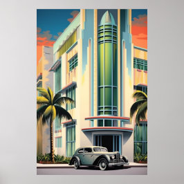 1930s art deco gebouw ingang airbrush kunst poster