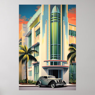 1930s art deco gebouw ingang airbrush kunst poster