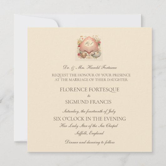 1930s Art Deco Seaside Seashell bruiloft uitnodigi Kaart (Achterkant)