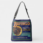1930s Buffalo Merk Appels krat label print Crossbody Tas (Achterkant)