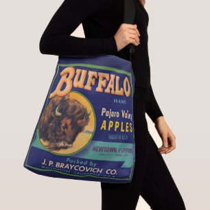 1930s Buffalo Merk Appels krat label print Crossbody Tas