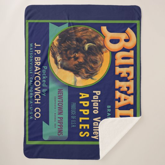 1930s Buffalo Merk Appels krat label print Sherpa Deken (Voorkant)