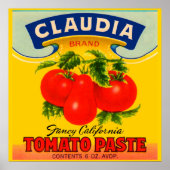 1930s Claudia tomato paste label Poster (Voorkant)